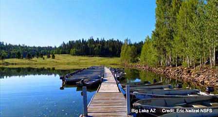 Big Lake boat dock and rental boats in the Arizona White Mountains