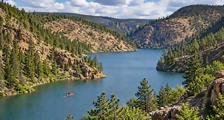 Chevelon Canyon Lake surrounded by forested canyon walls along Arizona's Mogollon Rim