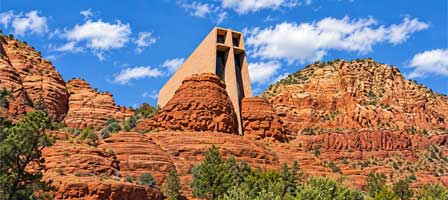 Chapel of the Holy Cross in the Sedona Arizona red rock cliffs and scenic desert landscape