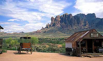 View of the Superstition Mountains fron Goldfield, Arizona