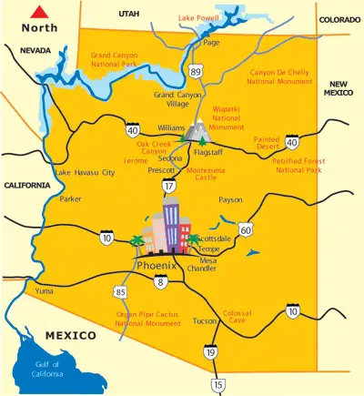 Arizona Points Of Interest Map Arizona Map | State of Arizona Maps | AZ Destinations