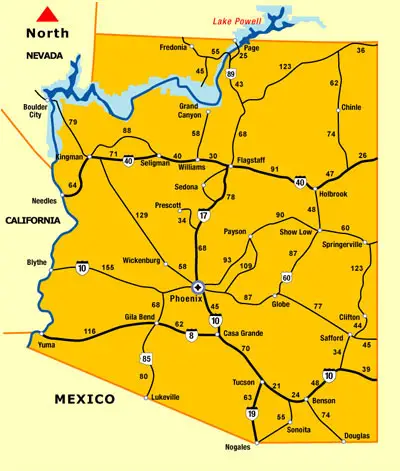 Map Showing Miles Between Arizona Cities