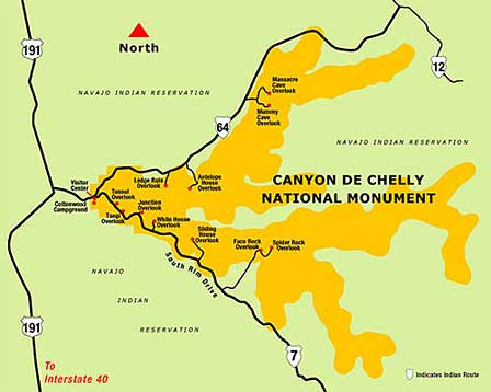 Canyon de Chelly Map Map of Canyon de Chelly National Monument and surrounding area