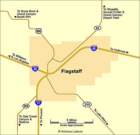 Flagstaff Arizona area map showing major highways and regional travel routes