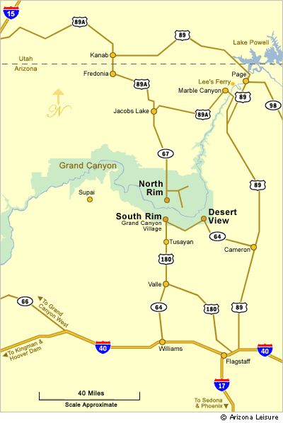 Mappa Indicazioni per l'East Rim del Grand Canyon