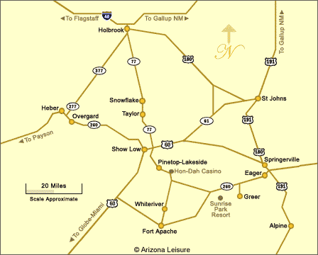 Map showing Pinetop-Lakeside and Arizona White Mountains destinations